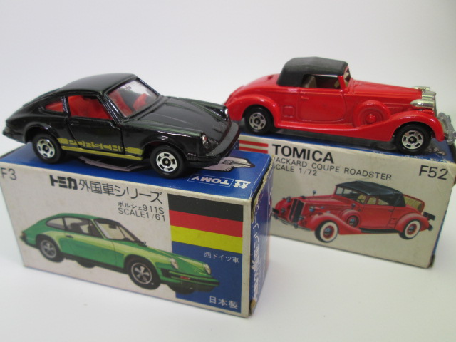 青箱トミカ、F3ポルシェ 911S とF52パッカード クーペ ロードスター